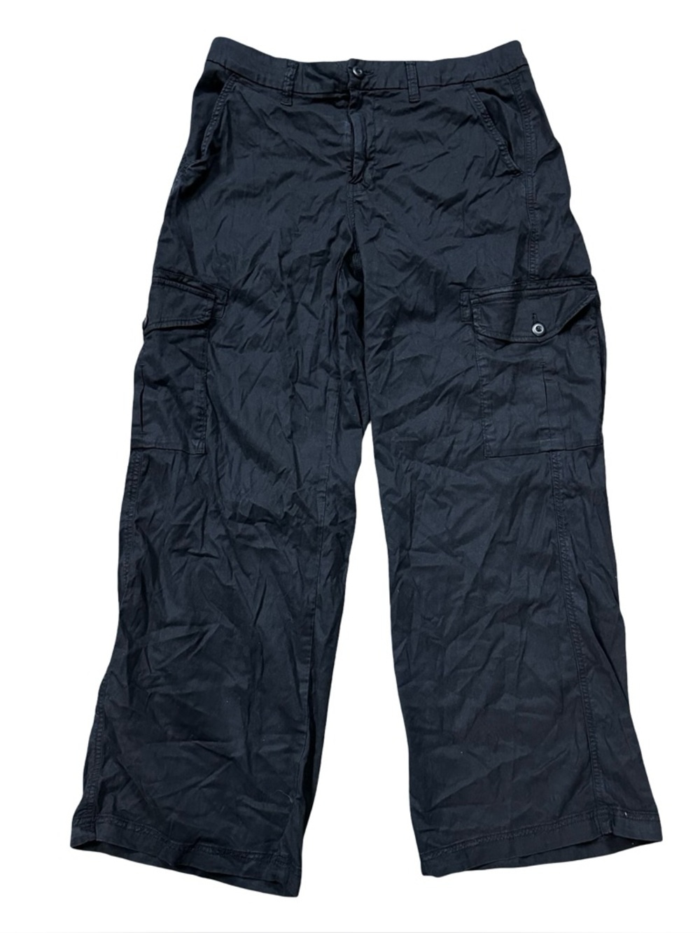 American Eagle Black Mid Ride Baggy Wide Leg Cargo Pants Size 10 Utility Stretch